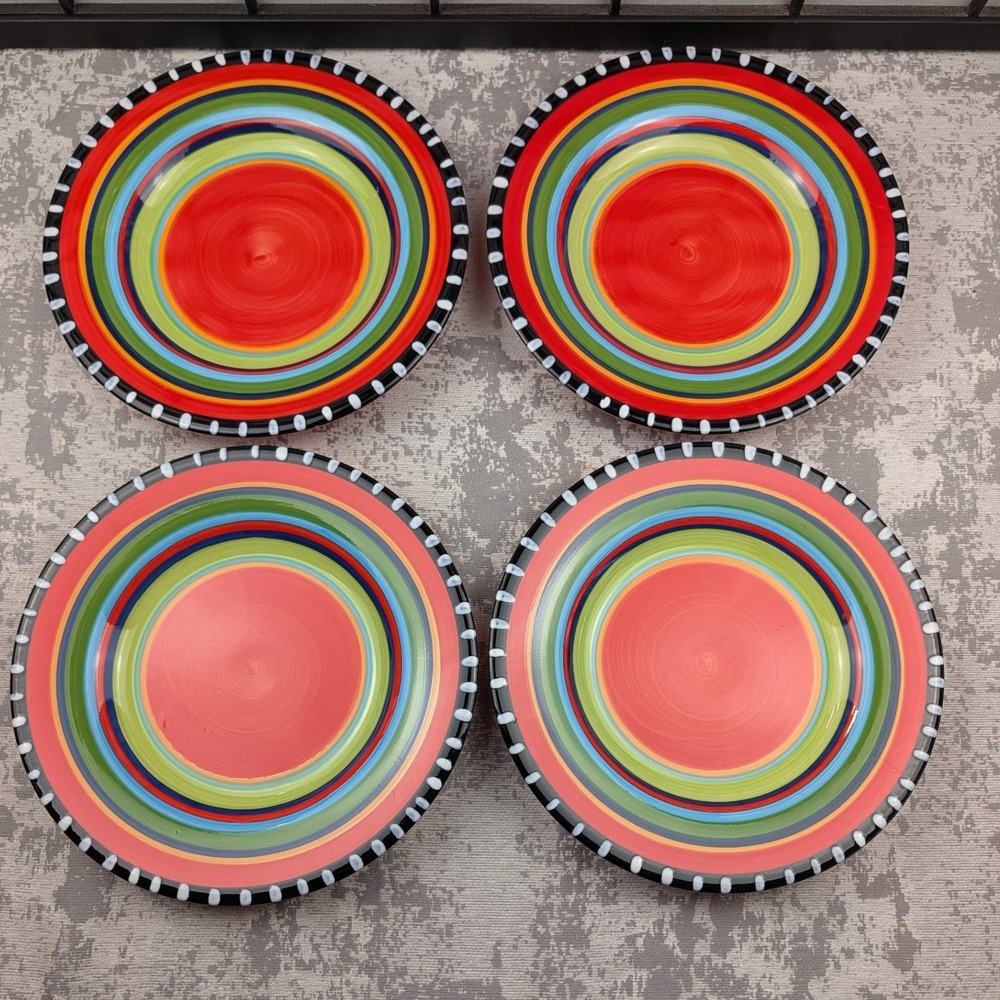 Gibson Elite Pueblo Springs Pasta Bowls Set of 4 Red Multi Color Stripe 10.75in